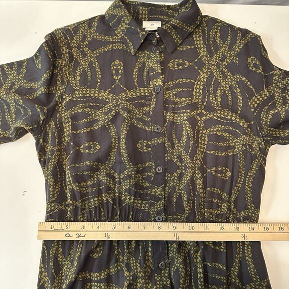 Richard Allan x H&M Shirt Dress Brown Green Printed Pattern Dress Women’s Sz 6 - Picture 10 of 12